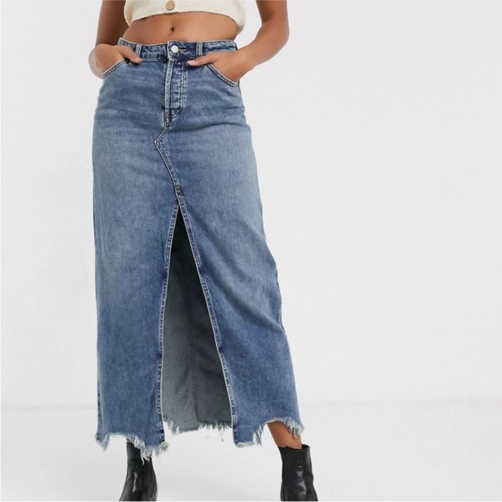 Free People Rhiannon Denim Split Hem Maxi Skirt